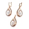 Brass Micro Pave Cubic Zirconia Jewelry Sets, Pendant and Earrings, Long-Lasting Plated, Teardrop with Flower, Light Gold, 42mm, Hole: 5x7mm, 52mm, Pin: 1mm