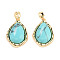 Synthetic Turquoise Teardrop Pendants, Brass Drop Charms, Real 18K Gold Plated, 19.5x14.5x5.8mm, Hole: 4.5x2.5mm