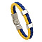 Flag Color Imitation Leather Double Line Cord Bracelet with Alloy Clasp, National Jewelry for Women, Yellow & Blue, 8-5/8 inch(22cm)