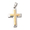 PVD Vacuum Plating 304 Stainless Steel Pendants, Cross with Word Charms, Golden & Stainless Steel Color, 39x26x4.5mm, Hole: 9.5x5.5mm