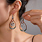 Alloy Synthetic Turquoise Dangle Earrings, Teardrop with Heart, Antique Silver, Sandy Brown, 65mm