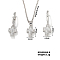 Elegant Cross Brass Rhinestones Necklace & Hoop Earrings Set for Women, Clear, Platinum