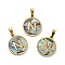 PVD Vacuum Plating 304 Stainless Steel with Paua Shell Pendants, Golden, Flat Round with Letter Charm, Letter.N, 18x16x1.5mm, Hole: 3x6mm
