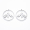 Non-Tarnish 304 Stainless Steel Pendants, Ring with Mountain, Stainless Steel Color, 27.5x26x1mm, Hole: 1.4mm