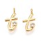 Brass Micro Pave Cubic Zirconia Charms, Long-Lasting Plated, Nickel Free, Real 18K Gold Plated, Letter, Letter T, 13x6.5x3.5mm, Hole: 1.6mm