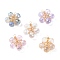 Wire Wrapped Glass Pendants, with Brass Findings, AB Color Plated, Faceted, Flower, Mixed Color, Light Gold, 25x23x8mm, Hole: 2.5mm