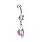 Piercing Jewelry, Brass Cubic Zirconia Navel Ring, Navel Ring Belly Rings, with 304 Stainless Steel Bar, Lead Free & Cadmium Free, Leaf, Platinum, Pearl Pink, 38x11.5mm, Bar Length: 3/8