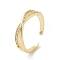 Clear Cubic Zirconia Criss Cross Open Cuff Ring, Brass Jewelry for Women, Cadmium Free & Lead Free, Golden, Inner Diameter: 18mm