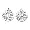 Anti-Tarnish 304 Stainless Steel Pendants, Laser Cut, Flat Round with Leaf Charm, Stainless Steel Color, 20.5x17.5x1mm, Hole: 1.5mm