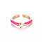 Brass Enamel Cuff Rings, Open Rings, Solitaire Rings, with Clear Cubic Zirconia, Nickel Free, Rhombus, Golden, Deep Pink, US Size 7(17.3mm)