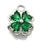 Brass Micro Pave Cubic Zirconia Pendants, Clover Charms, Platinum, 13x11x4mm, Hole: 1.8mm