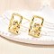 Brass Stud Earrings, Rectangle with Rose Pattern, Golden, 14x10mm