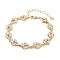 Rack Plating Brass Pave Clear Cubic Zirconia Rectangle & Flat Round Link Chain Bracelets for Women, Cadmium Free & Lead Free, Long-Lasting Plated, Real 18K Gold Plated, 7-1/8 inch(18cm)