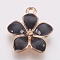 Zinc Alloy Enamel Pendants, Flower, Golden, Black, 16.5x14.5x2.5~3mm, Hole: 1.5mm