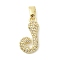 Brass Micro Pave Cubic Zirconia Pendants, Letter, Real 18K Gold Plated, Letter J, 19.5x10x3mm, Hole: 4.8x2.9mm