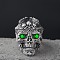 Alloy Rhinestone Adjustable Statement Cuff Open Rings for Men, Emerald, Inner Diameter: 15~20mm