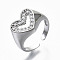 Brass Micro Pave Clear Cubic Zirconia Cuff Rings, Open Rings, Wide Band Rings, Cadmium Free & Nickel Free & Lead Free, Heart, Real Platinum Plated, US Size 6(16.5mm)