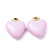 Ion Plating(IP) Real 18K Gold Plated 304 Stainless Steel Pendants, with Enamel, Heart Charms, Pink, 12x10.5x5mm, Hole: 1.2mm