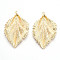 Rack Plating Iron Big Pendants, Leaf, Cadmium Free & Nickel Free & Lead Free, Golden, 63x43x6mm, Hole: 1.6mm
