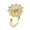 Sunflower Rotatable Open Cuff Rings for Women, Brass Micro Pave Clear Cubic Zirconia Fidget Spinner Rings, Golden, 16.5x16.5mm, Inner Diameter: US Size 7 1/4(17.5mm)