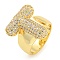Brass Micro Pave Clear Cubic Zirconia Letter Open Cuff Ring for Women, Real 18K Gold Plated, Letter T, 22x21mm, Inner Diameter: 21mm