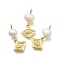 Brass Micro Pave Cubic Zirconia Pendants, Evil Eye, Rack Plating, Long-Lasting Plated, Cadmium Free & Lead Free, Real 18K Gold Plated, with Natural Pearl, Rhombus, 19.5mm, Hole: 1.8mm