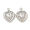 Brass Micro Pave Clear Cubic Zirconia Pendants, Cadmium Free & Nickel Free & Lead Free, Heart Charms, Real Platinum Plated, 14.5x11x3.8mm, Hole: 1.5mm