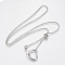 Tarnish Resistant Adjustable 304 Stainless Steel Lariat Necklaces, Slider Necklaces, Heart and Beads, Stainless Steel Color, 25.19 inch(64cm)