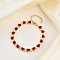 Brass Micro Pave Red Cubic Zirconia Link Chain Bracelets for Women, Heart, Golden, 7.26 inch(18.45cm)