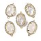 Natural Quartz Crystal Faceted Oval Links, Rack Plating Brass Micro Pave Clear Cubic Zirconia Rock Crystal Connector Charms, Golden, 21x12.5x5mm, Hole: 1.6mm and 1.4mm