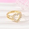 Brass Micro Pave Cubic Zirconia Cuff Rings, Golden, Heart, 12.5x13mm, US Size 6 1/2(16.9mm)