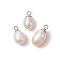 Natural Cultured Freshwater Pearl Rice Charms, with 304 Stainless Steel Findings, Pink, Stainless Steel Color, 12.5~15x6.5~7.5x6.5~7.5mm, Hole: 1.6mm