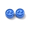 Spray Painted Alloy Beads, Flat Round with Smiling Face, Royal Blue, 7.5x4mm, Hole: 2mm