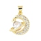 Brass Micro Pave Cubic Zirconia Pendants, Cadmium Free & Lead Free, Real 18K Gold Plated, Moon, 18x15x5mm, Hole: 3.5x5mm