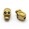 Brass Beads, Nickel Free, with Cubic Zirconia, Skull, Raw(Unplated), 6x4x3.5mm, Hole: 0.5mm