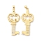 Rack Plating Brass Micro Pave Cubic Zirconia Pendants, Long-Lasting Plated, Cadmium Free & Lead Free, Key, Real 18K Gold Plated, 44x19x2.5mm, Hole: 4.5x3mm