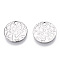 Non-Tarnish 304 Stainless Steel Charms, Textured, Flat Round Charm, Stainless Steel Color, 12x0.8mm, Hole: 1.4mm
