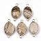 Natural Picture Jasper Links Connectors, with Light Gold Tone Brass Findings, Oval, Faceted, 27.5x14.5x6mm, Hole: 2mm