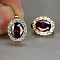 Brass Cubic Zirconia Hoop Earrings, Oval, Golden, Dark Red, 14x12mm