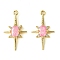 Brass Micro Pave Cubic Zirconia Pendants, Cadmium Free & Nickel Free & Lead Free, Real 18K Gold Plated, Star, Pink, 21x12x3.5mm, Hole: 1.2mm
