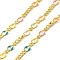 Brass Figaro Chains, Soldered, with Enamel, Rack Plating, Long-Lasting Plated, Lead Free & Cadmium Free, with Spool, Real 18K Gold Plated, Colorful, 5x3x1mm and 2.5x2x1mm