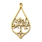 Ion Plating(IP) 304 Stainless Steel Pendants, Laser Cut, Teardrop with Tree Charm, Real 18K Gold Plated, 39.5x20x1mm, Hole: 2mm
