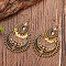 Teardrop Bohemian Style Alloy Rhinestone Dangle Earrings, Antique Golden, 70x50mm