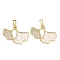 Brass Micro Pave Cubic Zirconia Pendants, with Enamel, Gingko Leaf, White, 15.5x14.5x3mm, Hole: 2.5x4.5mm