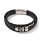 Braided Microfiber Leather Multi-strand Bracelets, 304 Stainless Steel Rectangle Bracelets for Men, Antique Silver, 8-5/8x7/8 inch(22x2.3cm)