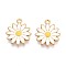 201 Stainless Steel Pendants, with Enamel, Real 18K Gold Plated, Flower Charm, Ion Plating(IP), White, 18.5~19x16x1.5~2mm, Hole: 1.4mm