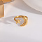 Stainless Steel Cuff Rings for Women, Moon and Star, Real 18K Gold Plated, Star: 8.9mm long, Moon: 17.4mm long, Inner Diameter: 19.2mm
