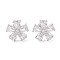Rack Plating Brass Micro Pave Cubic Zirconia Stud Earrings, Long-lasting Plated, Flower, Platinum, Clear, 14x14mm