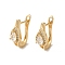 Brass Hoop Earrings, with Glass, Light Gold, 19.5x7.5mm
