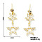 Copper Hollow Zirconia Pentagram Earrings, Elegant and Fashionable Stud Earrings, Golden, 38x16mm